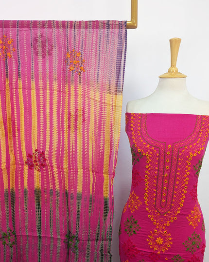 Balochi Tanka + Mirror Work Lawn with Tie & Dye Chiffon Dupatta 3Pc Unstitched