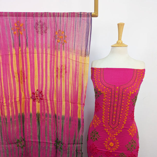 Balochi Tanka + Mirror Work Lawn with Tie & Dye Chiffon Dupatta 3Pc Unstitched