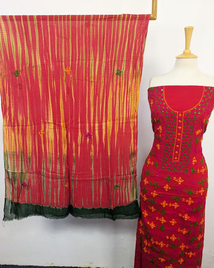 Lawn with Balochi Tanka Mirror Work + Tie & Dye Chiffon Dupatta 3Pc Unstitched