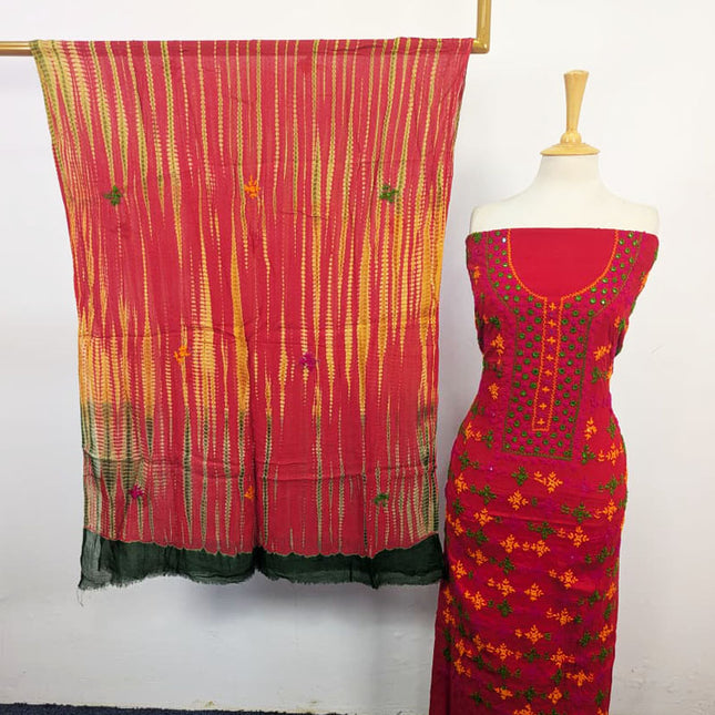 Lawn with Balochi Tanka Mirror Work + Tie & Dye Chiffon Dupatta 3Pc Unstitched