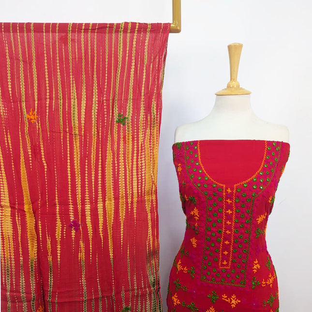 Lawn with Balochi Tanka Mirror Work + Tie & Dye Chiffon Dupatta 3Pc Unstitched