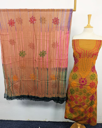 Balochi Tanka + Mirror Work Lawn with Tie & Dye Chiffon Dupatta 3Pc Unstitched