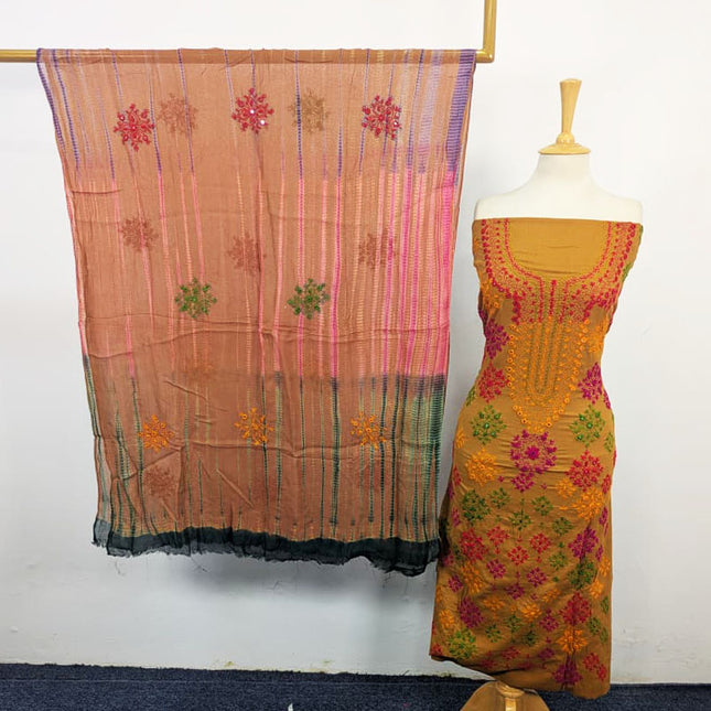 Balochi Tanka + Mirror Work Lawn with Tie & Dye Chiffon Dupatta 3Pc Unstitched