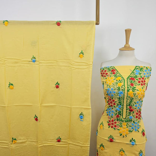 Handmade Multicolor Ribbon Work Lawn with Chiffon Dupatta 3Pc Unstitched