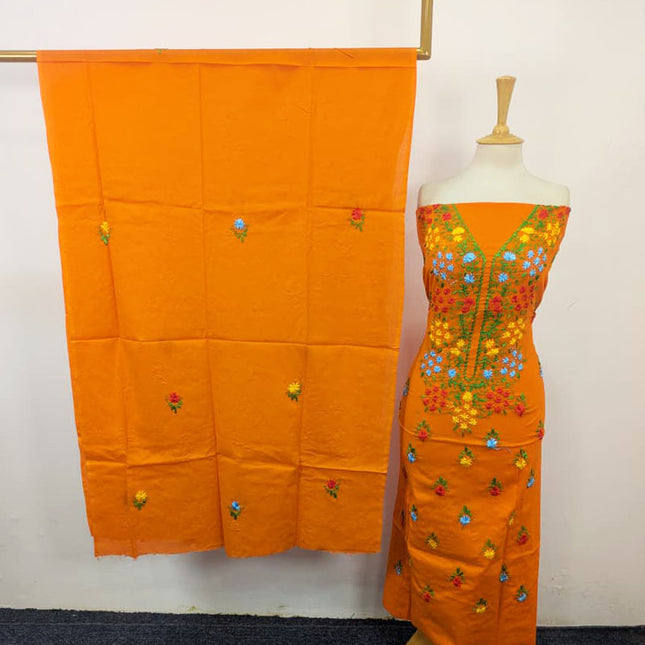 Handmade Multicolor Ribbon Work Lawn with Chiffon Dupatta 3Pc Unstitched