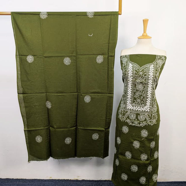 Lawn with Handmade Pakka Tanka + Mirror Work & Chiffon Dupatta 3Pc