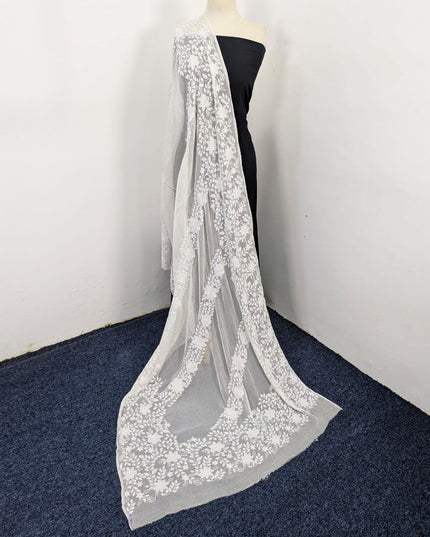 Pure China Crinkle with Handmade Shadow Work Dyeable Dupatta