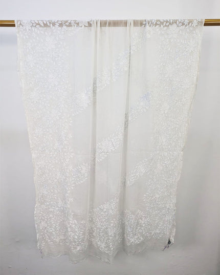 Pure China Crinkle with Handmade Shadow Work Dyeable Dupatta