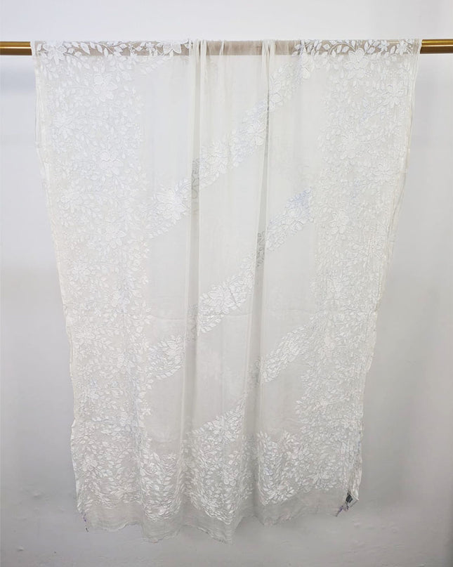 Pure China Crinkle with Handmade Shadow Work Dyeable Dupatta
