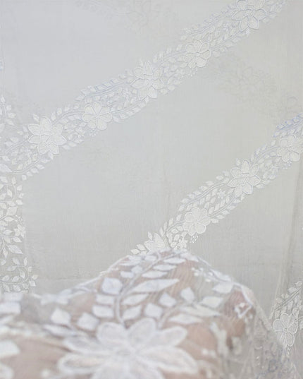 Pure China Crinkle with Handmade Shadow Work Dyeable Dupatta