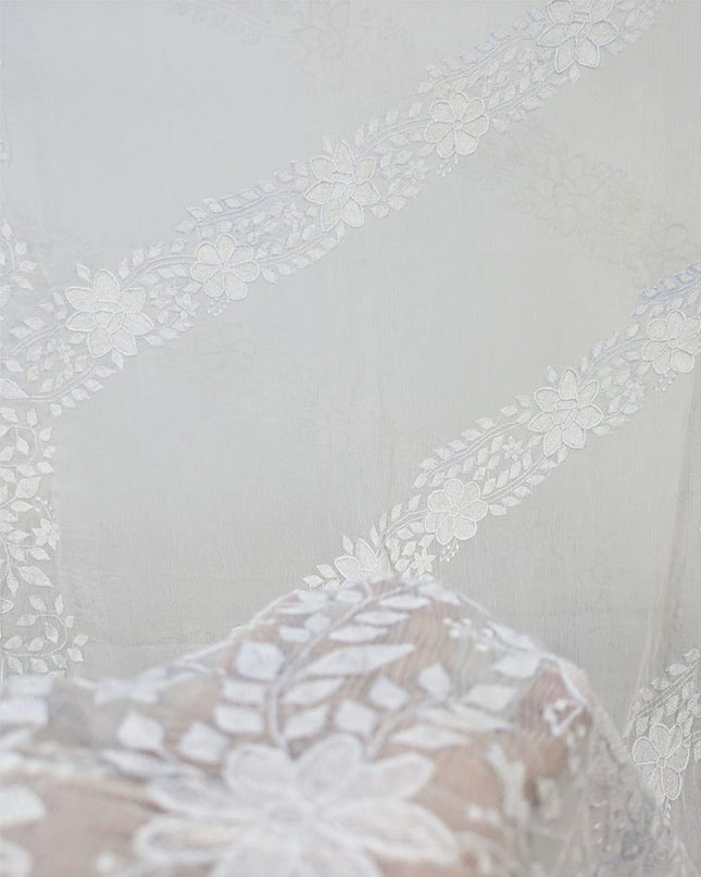 Pure China Crinkle with Handmade Shadow Work Dyeable Dupatta