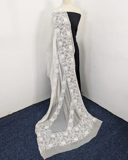 Dyeable Pure China Crinkle with Handmade Shadow Work Dupatta