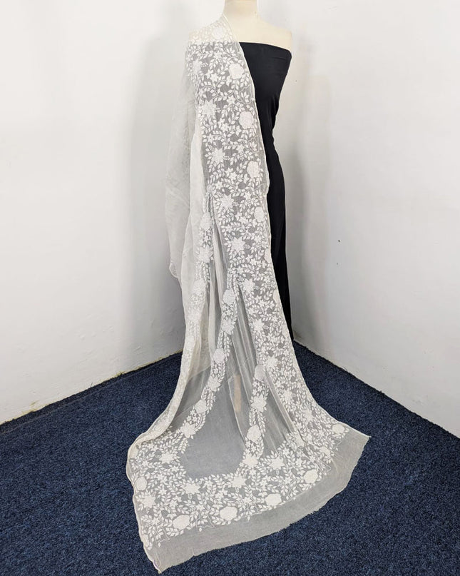 Dyeable Pure China Crinkle with Handmade Shadow Work Dupatta