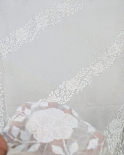 Dyeable Pure China Crinkle with Handmade Shadow Work Dupatta