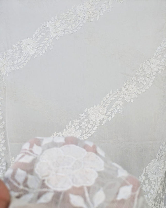 Dyeable Pure China Crinkle with Handmade Shadow Work Dupatta