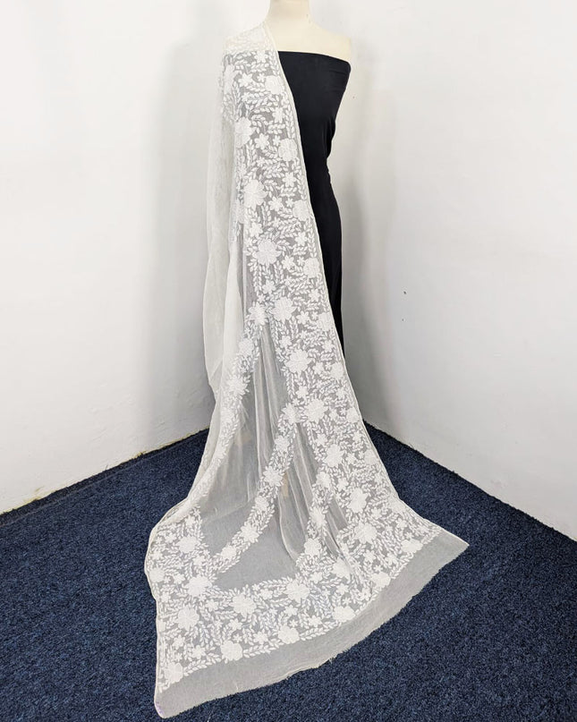 Fancy Pure China Crinkle with Shadow Work Dyeable Dupatta