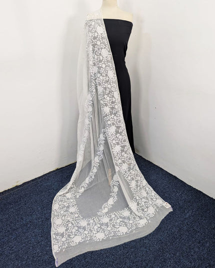 Pure China Crinkle with Handmade Shadow Work Dyeable Dupatta