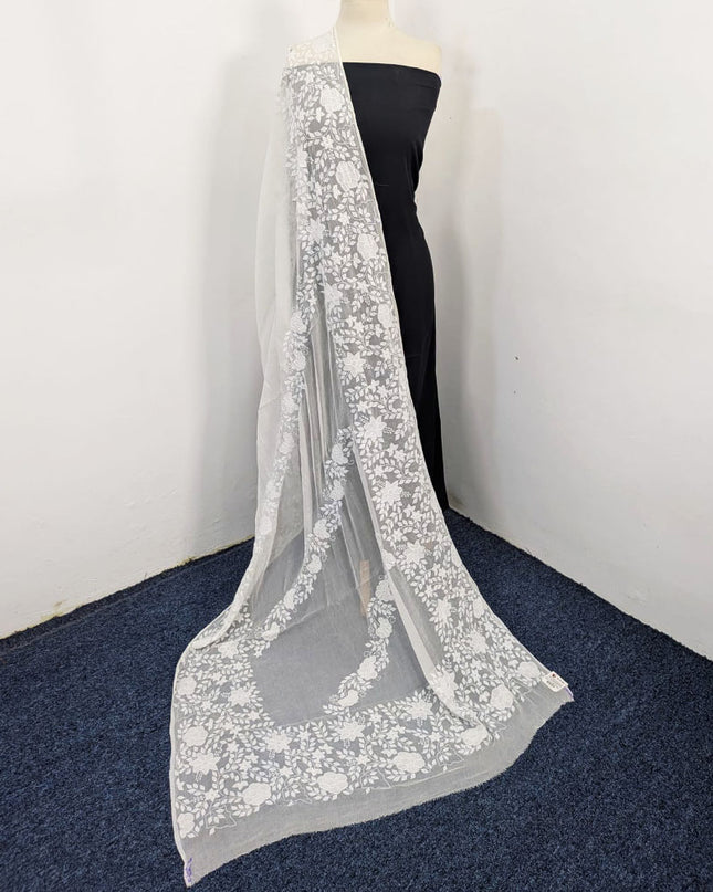 Pure China Crinkle with Handmade Shadow Work Dyeable Dupatta