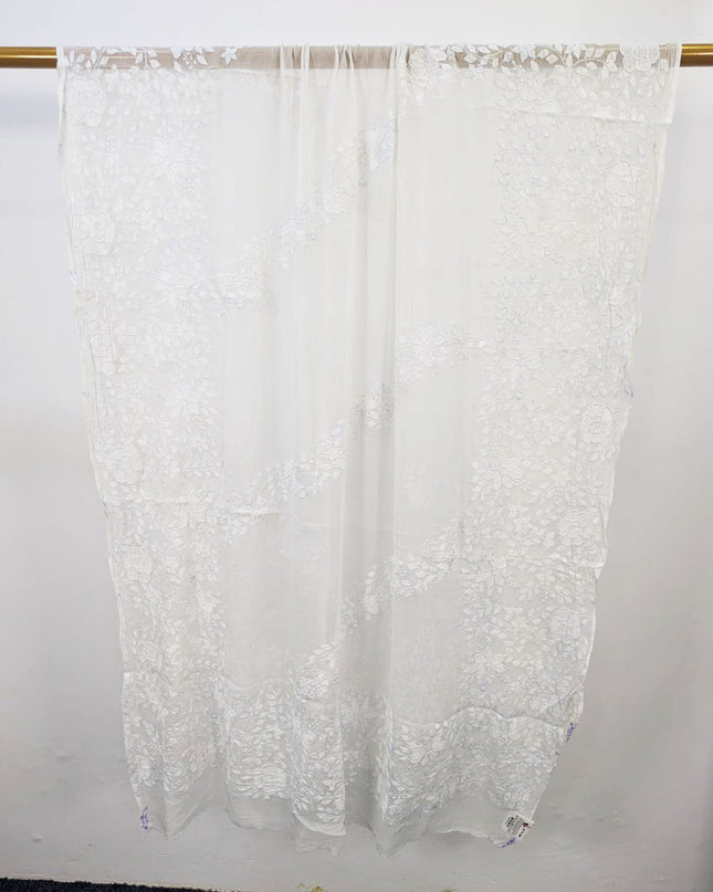 Pure China Crinkle with Handmade Shadow Work Dyeable Dupatta