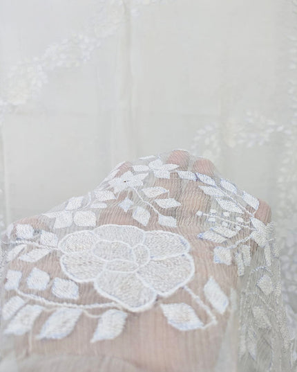 Pure China Crinkle with Handmade Shadow Work Dyeable Dupatta
