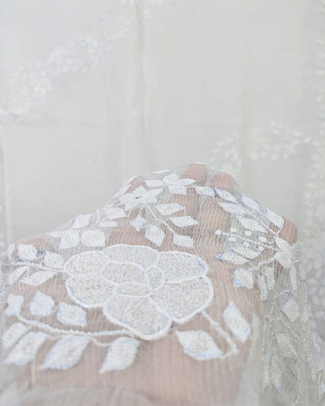 Pure China Crinkle with Handmade Shadow Work Dyeable Dupatta