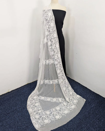 Dyeable Pure China Crinkle with Handmade Shadow Work Dupatta