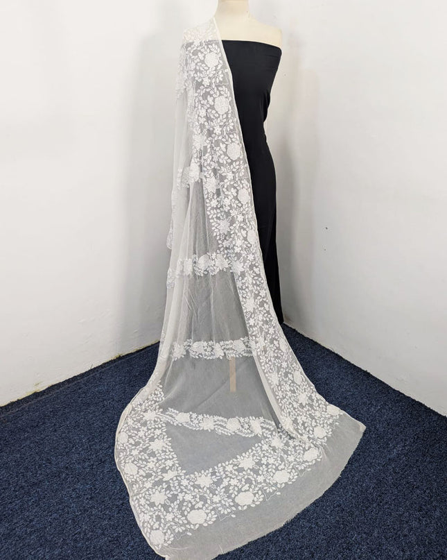 Dyeable Pure China Crinkle with Handmade Shadow Work Dupatta