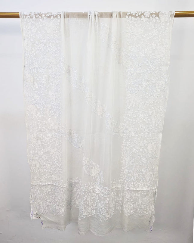 Dyeable Pure China Crinkle with Handmade Shadow Work Dupatta