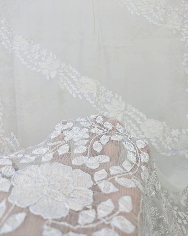 Dyeable Pure China Crinkle with Handmade Shadow Work Dupatta