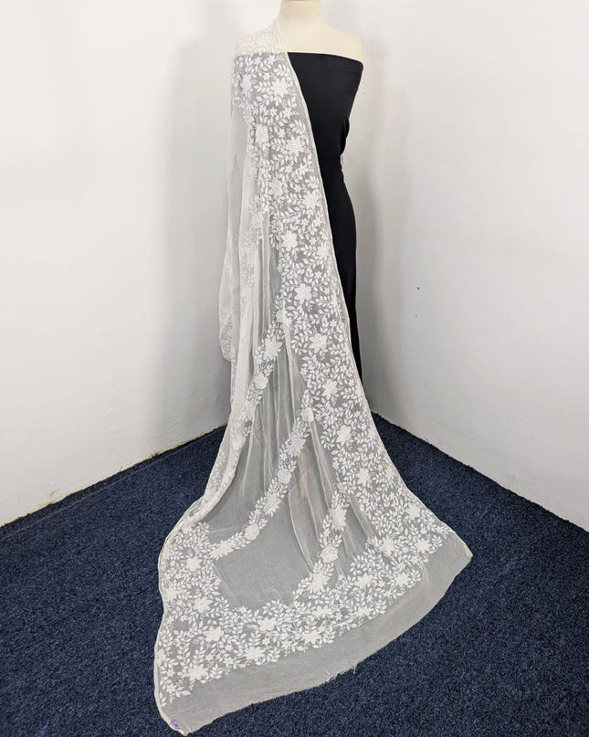 Fancy Pure China Crinkle with Shadow Work Dyeable Dupatta