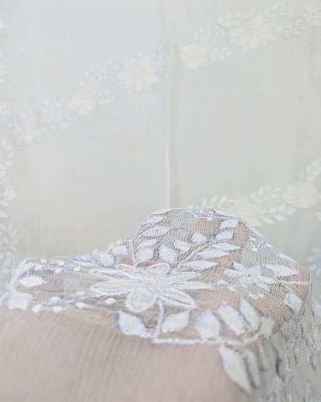 Fancy Pure China Crinkle with Shadow Work Dyeable Dupatta
