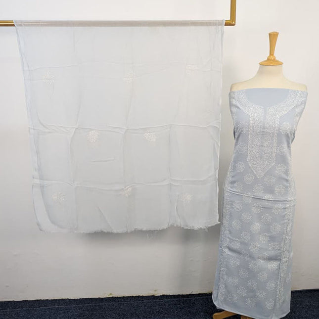 Handmade Pakka Tanka Work Lawn Shirt & Chiffon Dupatta 3Pc Unstitched