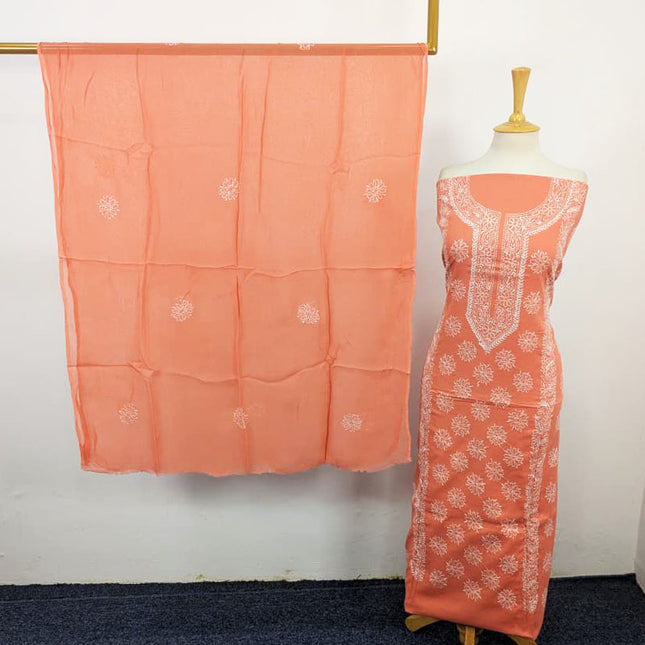 Handmade Pakka Tanka Work Lawn Shirt & Chiffon Dupatta 3Pc Unstitched