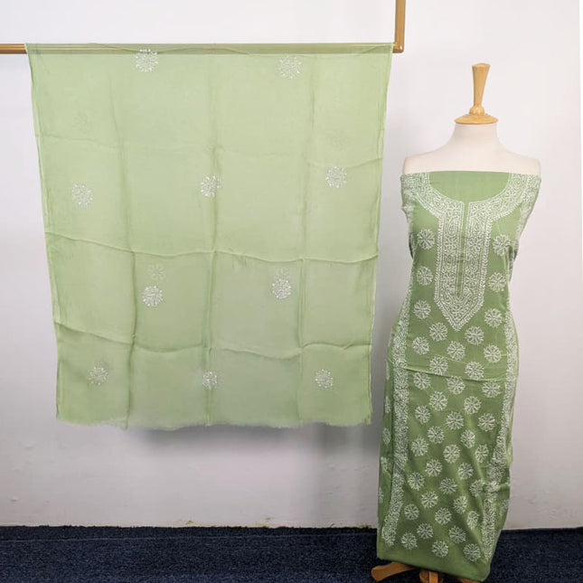 Handmade Pakka Tanka Work Lawn Shirt & Chiffon Dupatta 3Pc Unstitched
