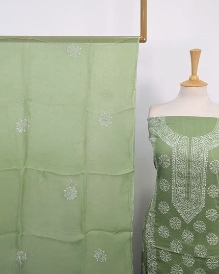 Handmade Pakka Tanka Work Lawn Shirt & Chiffon Dupatta 3Pc Unstitched