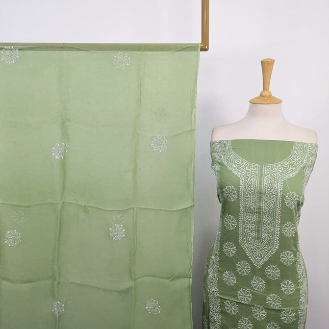 Handmade Pakka Tanka Work Lawn Shirt & Chiffon Dupatta 3Pc Unstitched