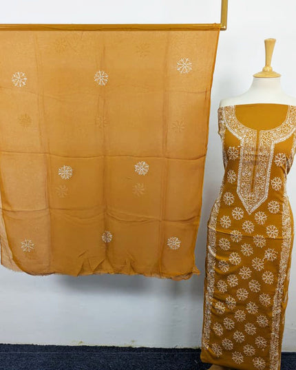 Handmade Pakka Tanka Work Lawn Shirt & Chiffon Dupatta 3Pc Unstitched