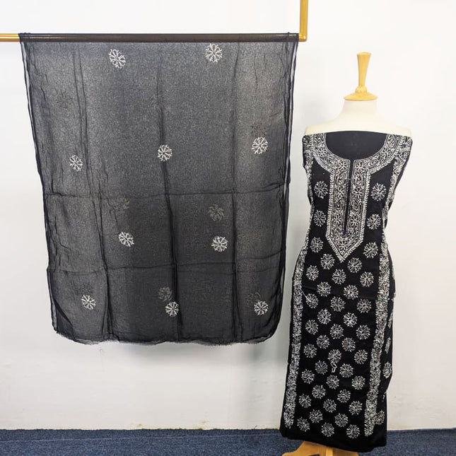 Handmade Pakka Tanka Work Lawn Shirt & Chiffon Dupatta 3Pc Unstitched