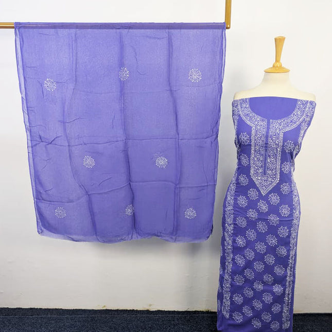 Handmade Pakka Tanka Work Lawn Shirt & Chiffon Dupatta 3Pc Unstitched