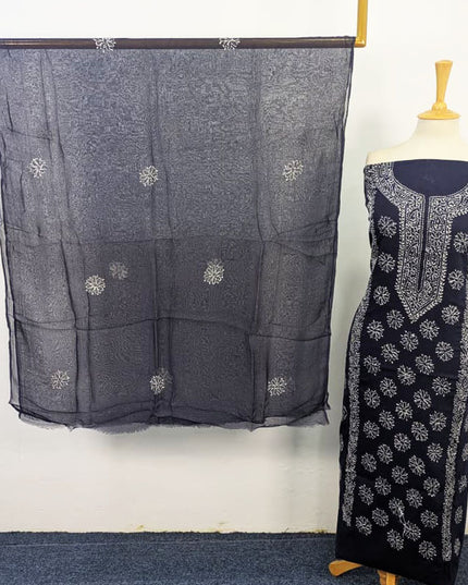 Handmade Pakka Tanka Work Lawn Shirt & Chiffon Dupatta 3Pc Unstitched