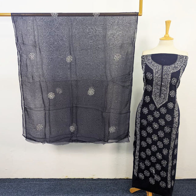 Handmade Pakka Tanka Work Lawn Shirt & Chiffon Dupatta 3Pc Unstitched