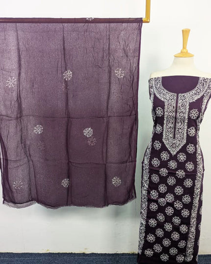 Handmade Pakka Tanka Work Lawn Shirt & Chiffon Dupatta 3Pc Unstitched