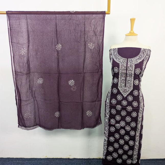 Handmade Pakka Tanka Work Lawn Shirt & Chiffon Dupatta 3Pc Unstitched