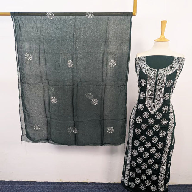 Handmade Pakka Tanka Work Lawn Shirt & Chiffon Dupatta 3Pc Unstitched