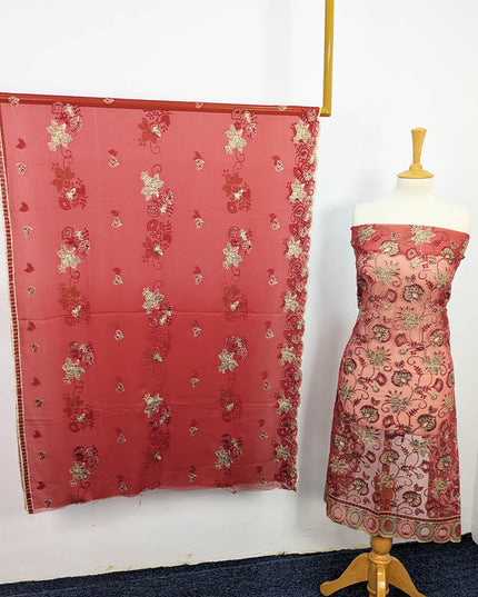 Embroidered Organza With Chiffon Dupatta 3Pc Unstitched