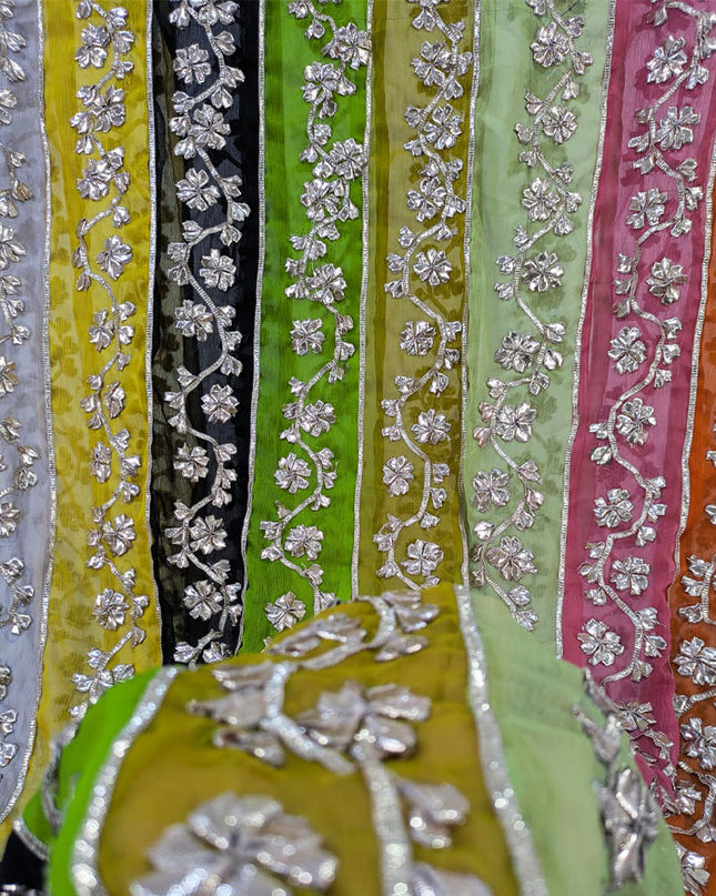 Multi Shaded Chiffon with Handmade Gotta Work Dupatta (Best For Mehndi Events)