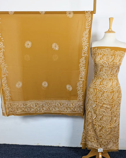 Handmade Full Jaal Chikankari Work Crinkle Chiffon Shirt Dupatta 2Pc Unstitched