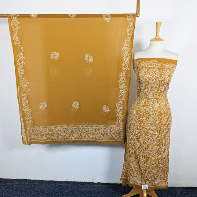 Handmade Full Jaal Chikankari Work Crinkle Chiffon Shirt Dupatta 2Pc Unstitched