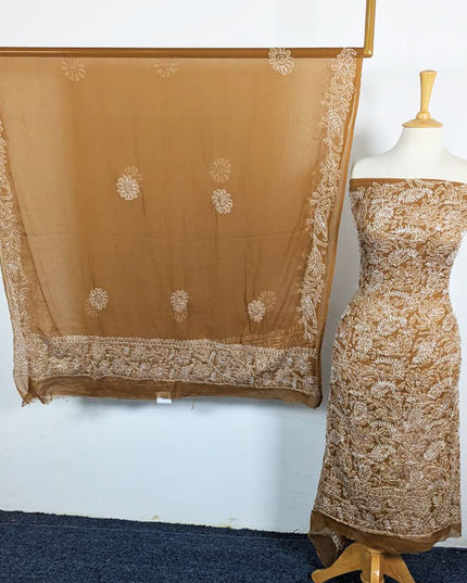 Handmade Full Jaal Chikankari Work Crinkle Chiffon Shirt Dupatta 2Pc Unstitched
