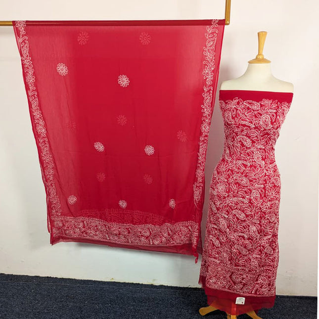 Handmade Full Jaal Chikankari Work Crinkle Chiffon Shirt Dupatta 2Pc Unstitched